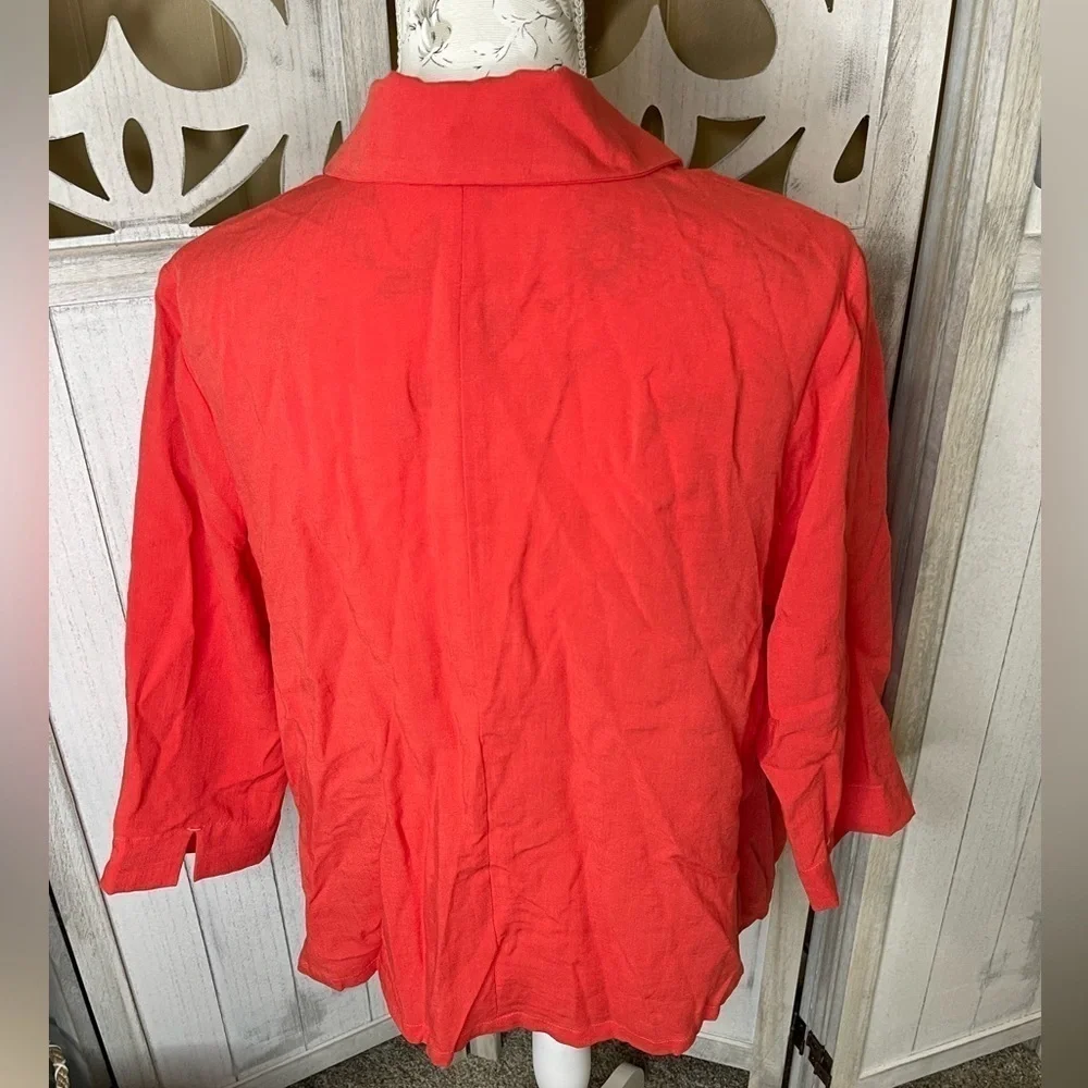 Fridaze Shirt 100% Linen Button Up Minimalist Lagenlook Size Large Orange Red